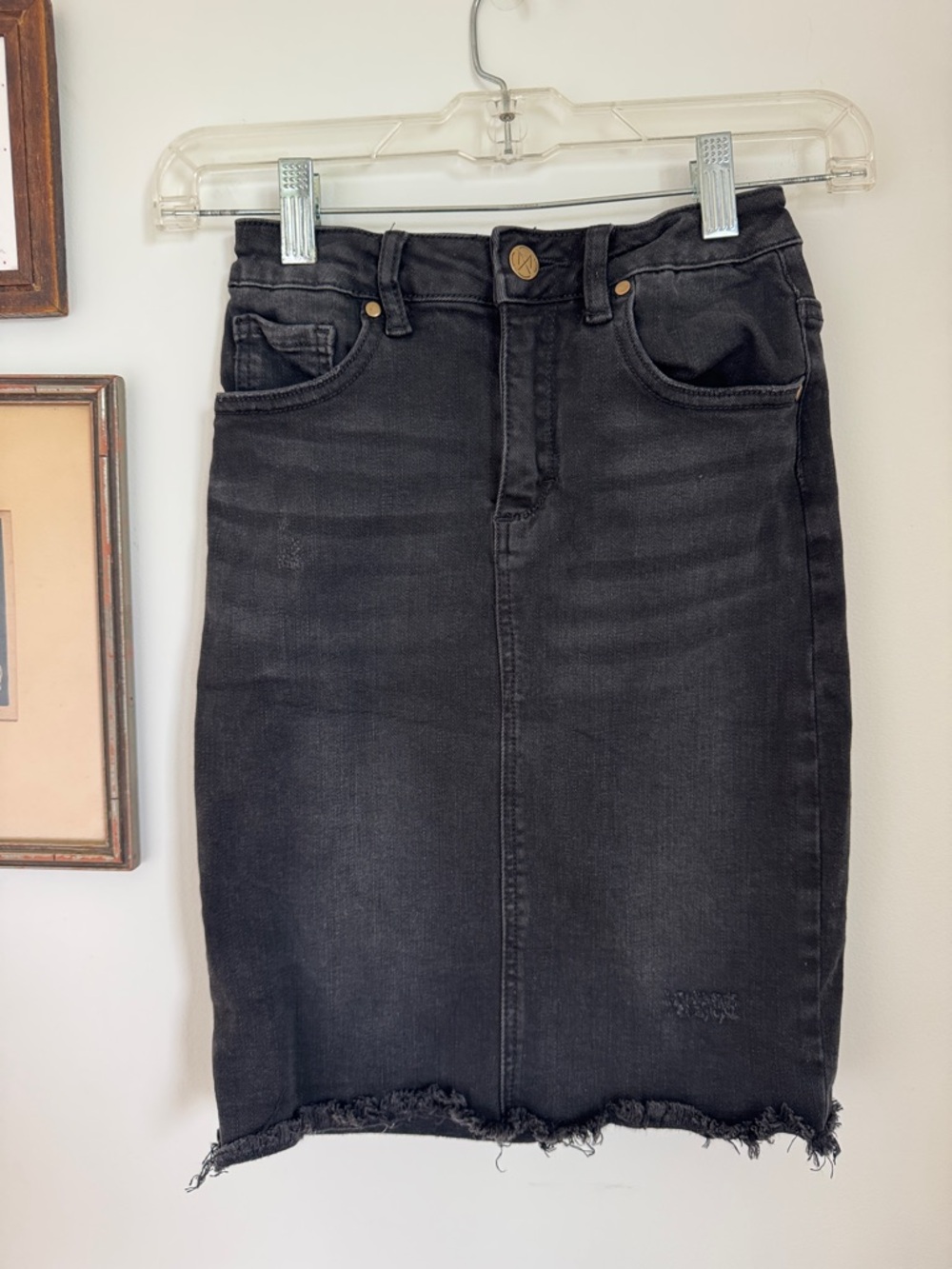 Main Street Exchange Girls Nala distressed Black Denim Pencil Skirt like new